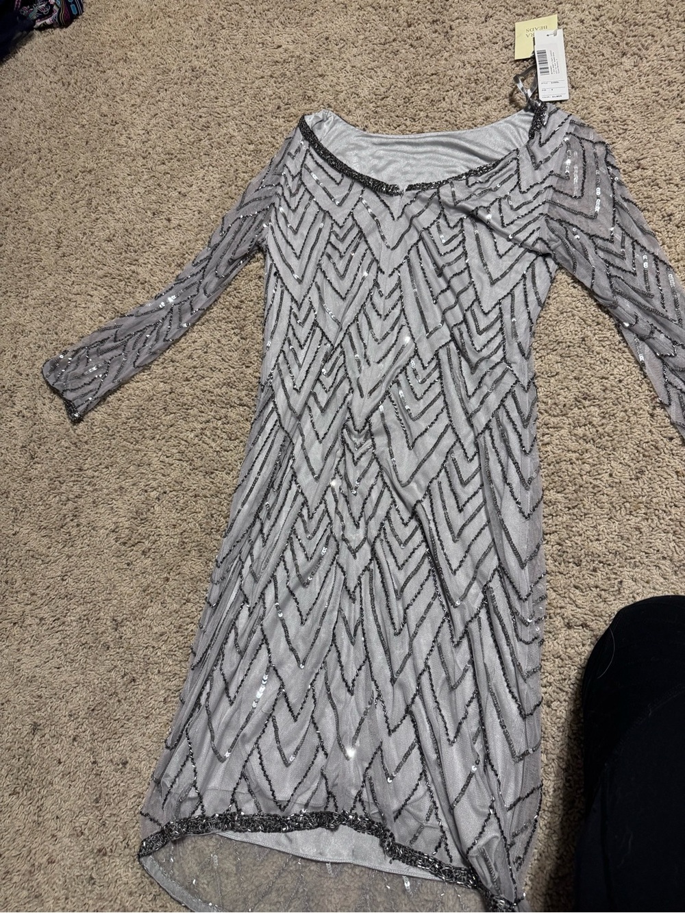 J Kara Silver Beaded Long Sleeve Sheath Dress - Picture 5 of 7